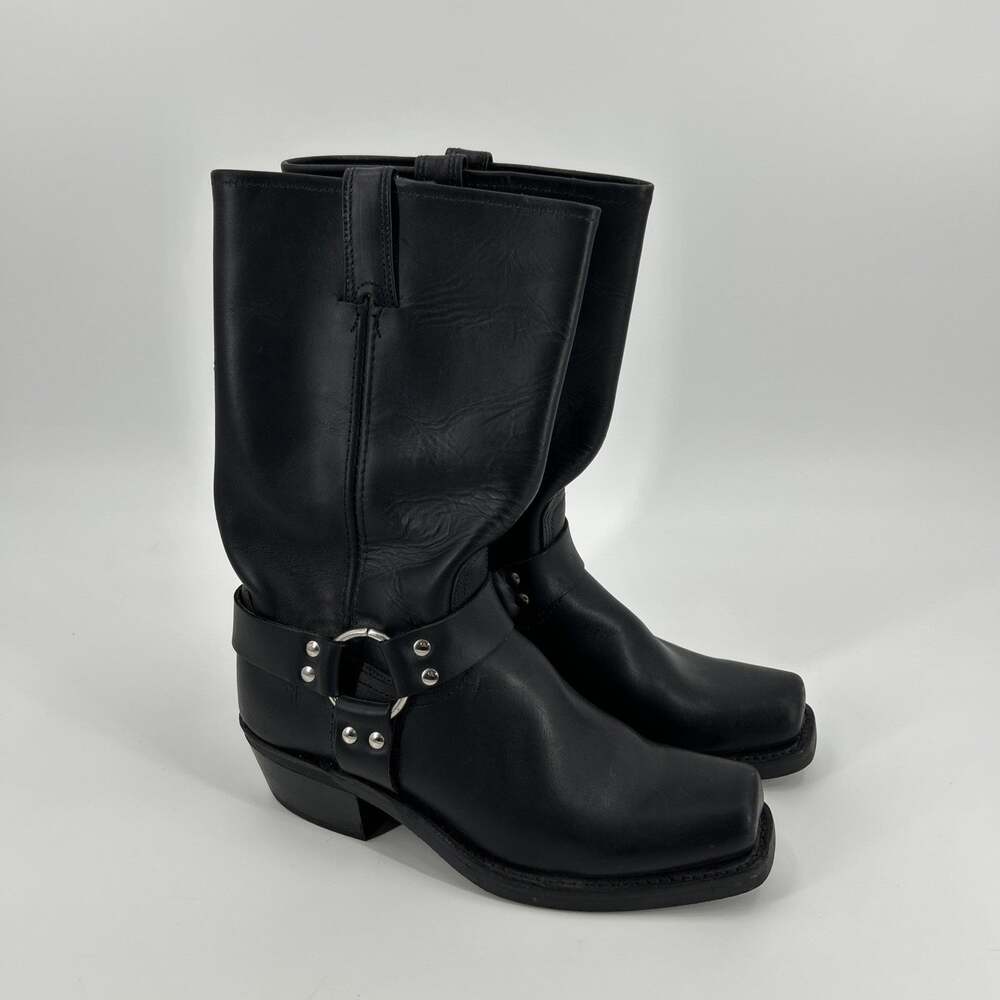 Vintage FRYE 12R Harness Boots Women 10 M Black 77300 Biker Leather Made in USA